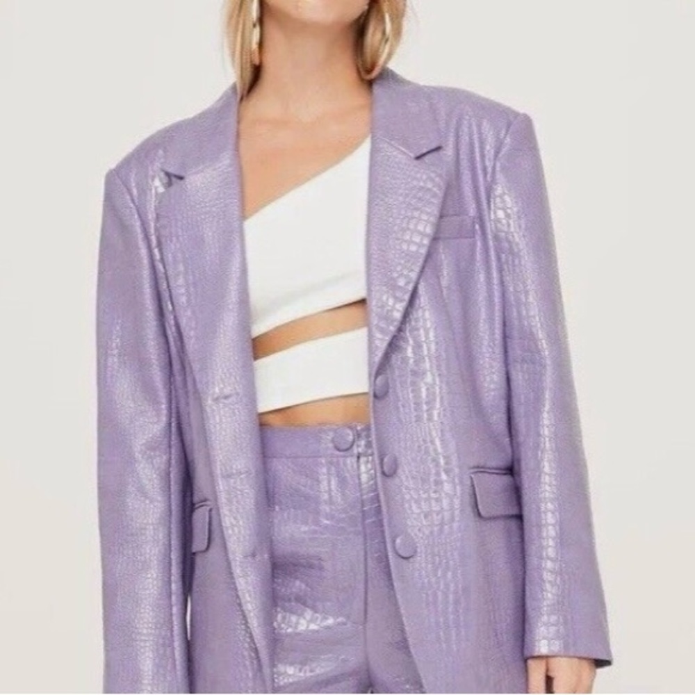 Nasty Gal Collection Lilac Faux Leather Croc Embossed Oversized Blazer